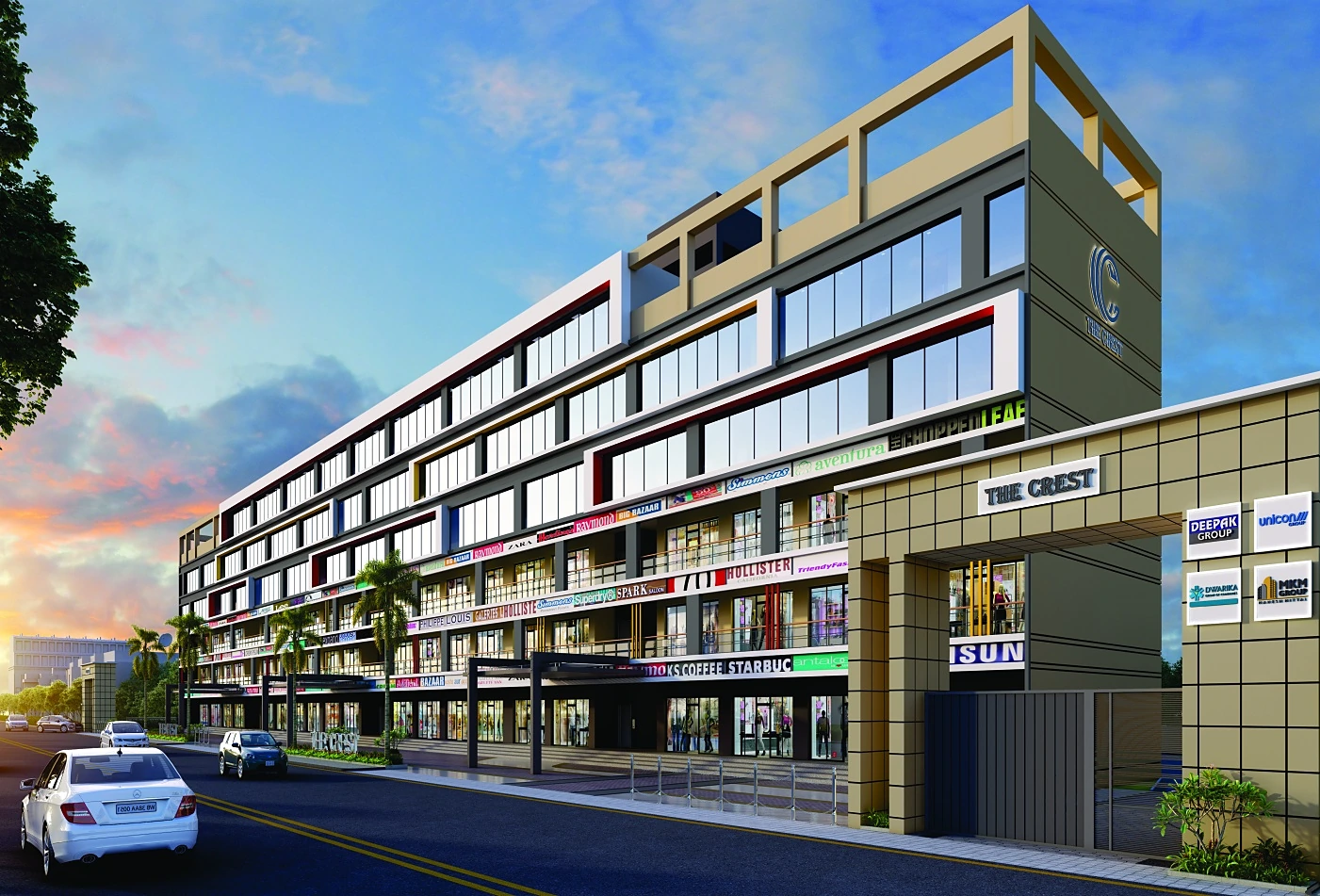 The Crest commercial block on SNT Road, Siliguri, with shopfronts and office floors