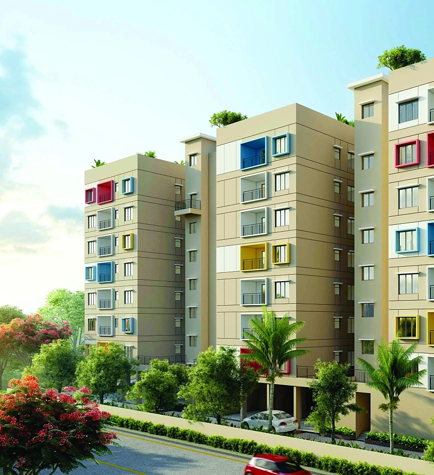 3 BHK with 2 toilets at The Crest — 3 Bedrooms, Hall & Kitchen
